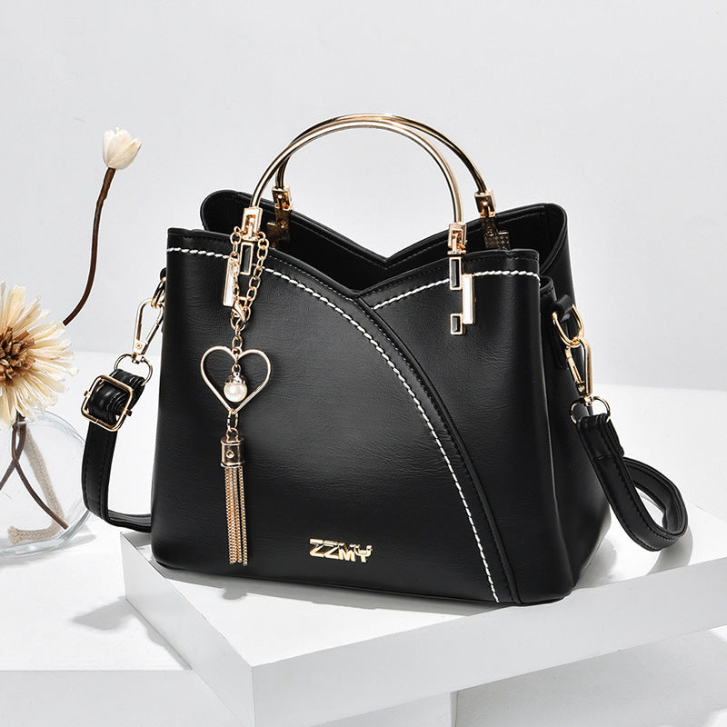 Chic Color Block Crossbody Handbag with Love Tassel Detail for Women