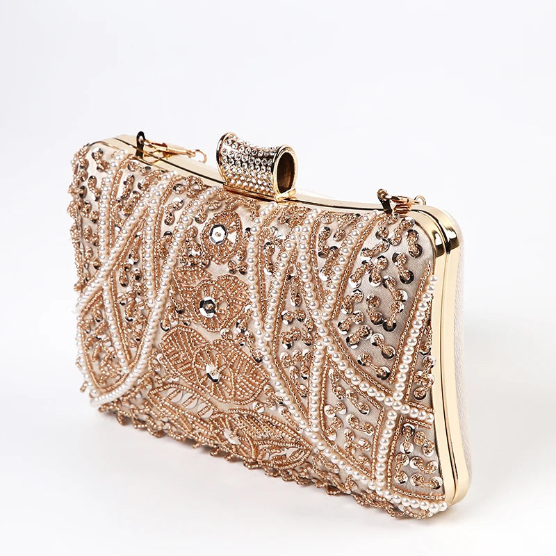 Luxury Handmade Apricot Pearl Evening Clutch Bag for Women - Perfect for Weddings and Parties - ZD1536
