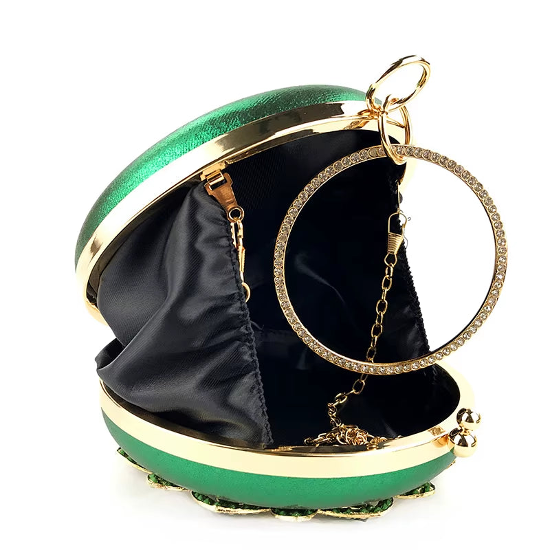 Chic Green Round Clutch Bag for Women - Exquisite Crystal Evening Purse & Chain Shoulder Handbag ZD1244