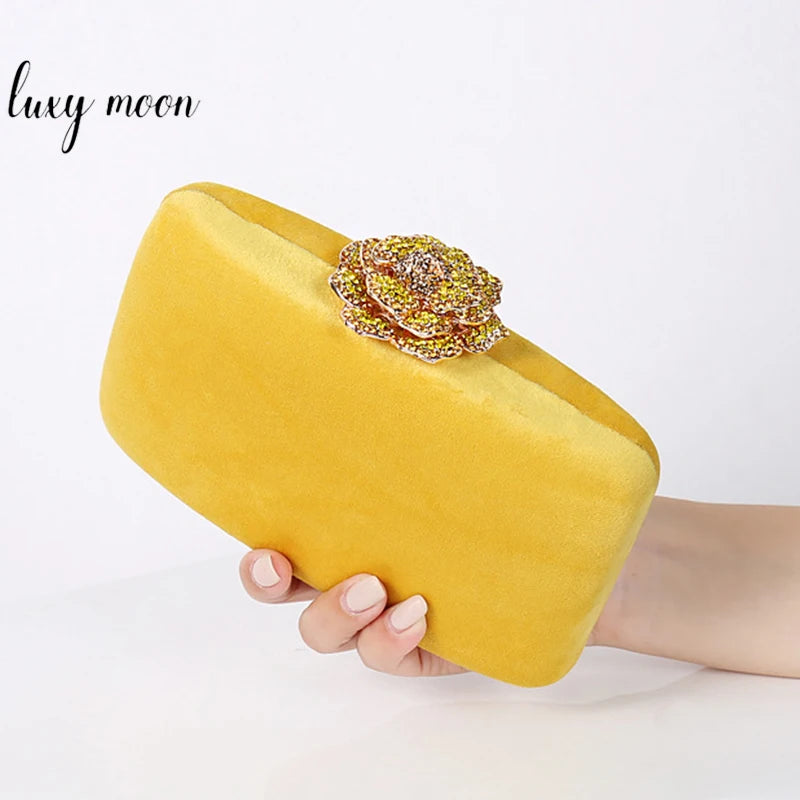 Luxury Velvet Clutch Bag for Women - Elegant Evening Purse with Diamond Flower Lock for Weddings and Special Occasions - ZD1905