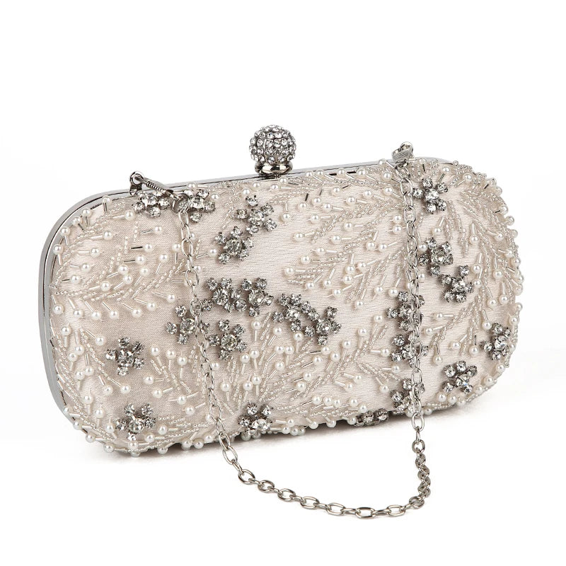 Luxury Crystal Pearl Clutch Bag - Elegant Embroidered Evening and Bridal Purse - Perfect Wedding Shoulder Bag ZD1529