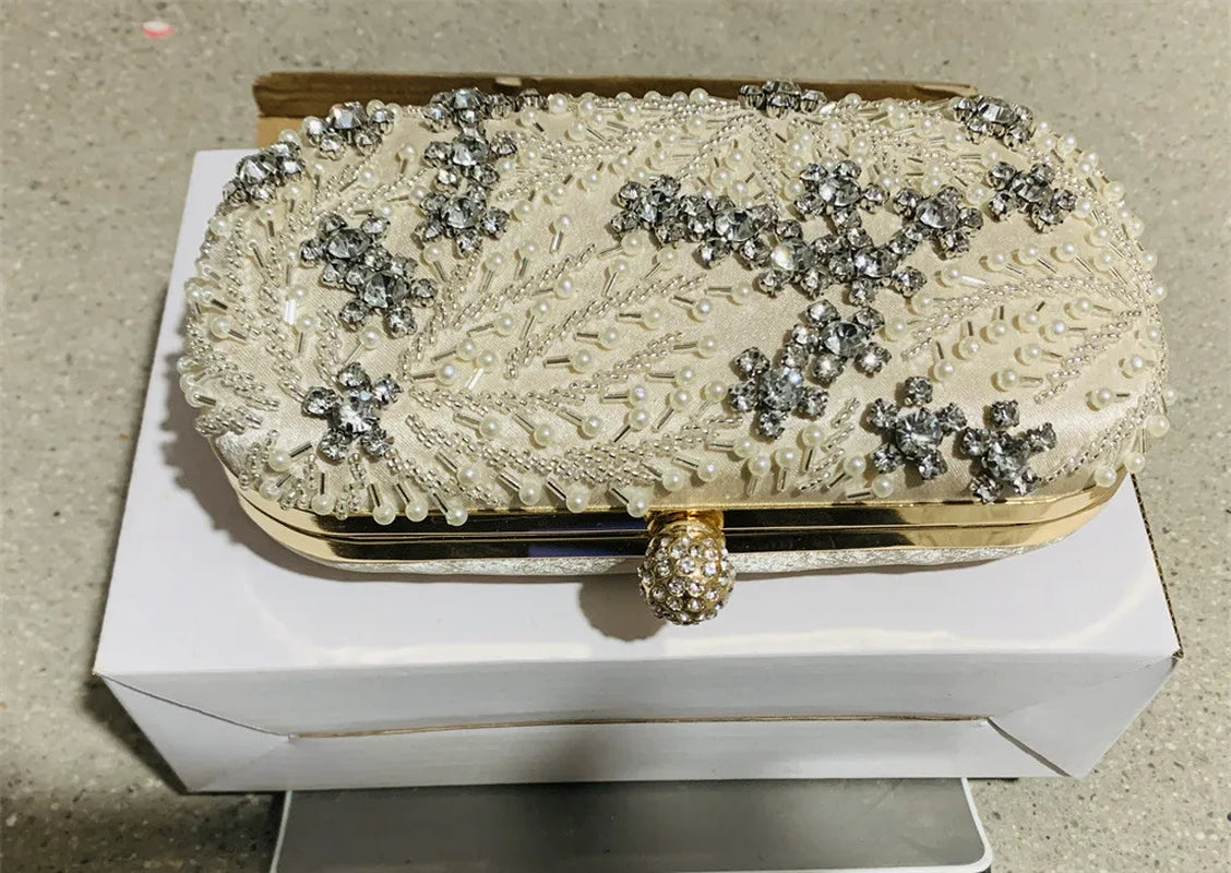Luxury Crystal Pearl Clutch Bag - Elegant Embroidered Evening and Bridal Purse - Perfect Wedding Shoulder Bag ZD1529