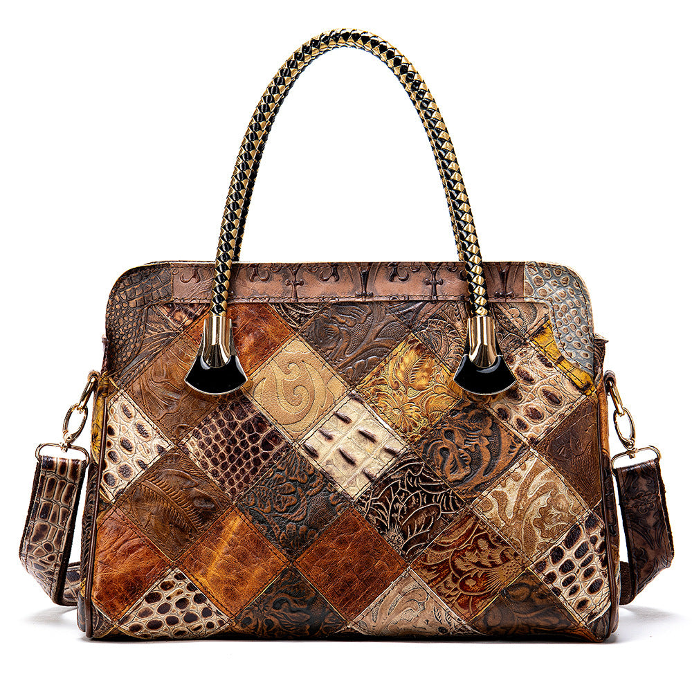 Chic Vintage Leather Patchwork Handbag - Timeless Style for Any Occasion