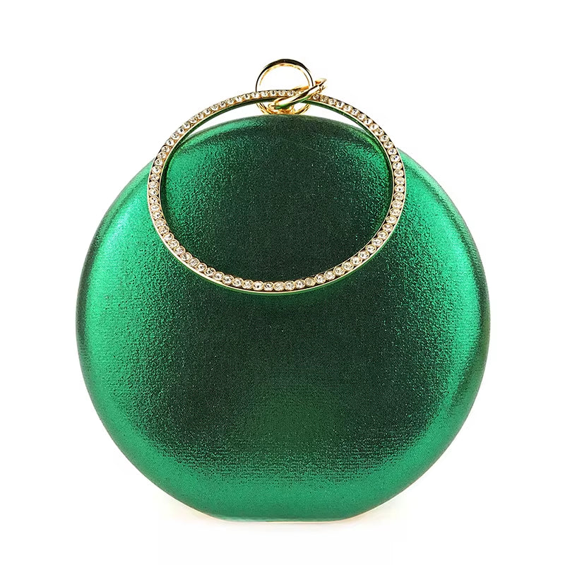 Chic Green Round Clutch Bag for Women - Exquisite Crystal Evening Purse & Chain Shoulder Handbag ZD1244