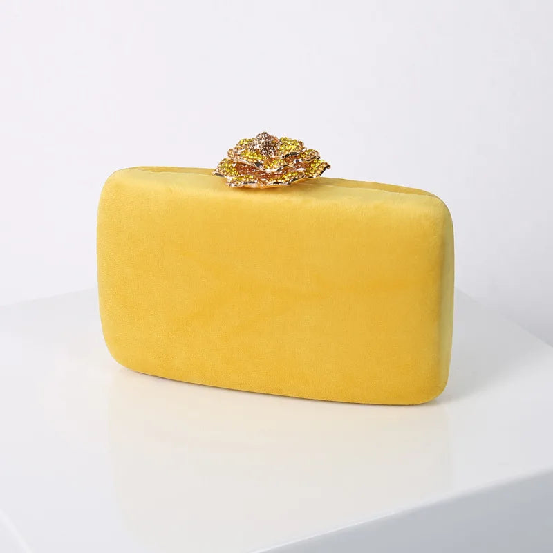 Luxury Velvet Clutch Bag for Women - Elegant Evening Purse with Diamond Flower Lock for Weddings and Special Occasions - ZD1905