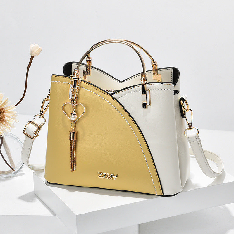 Chic Color Block Crossbody Handbag with Love Tassel Detail for Women