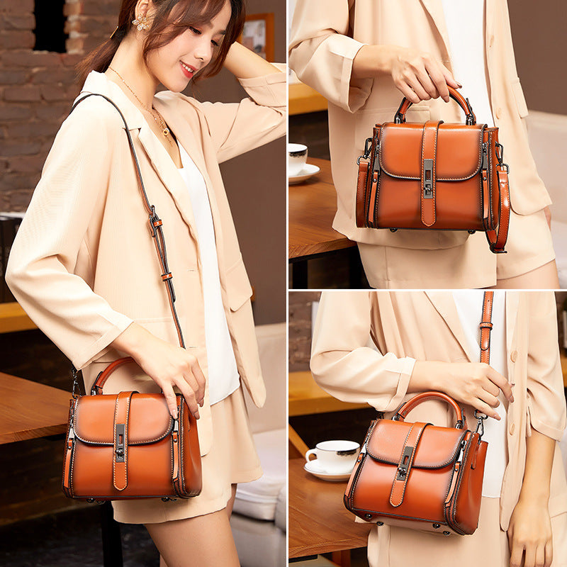 Chic Vintage Cowhide Crossbody Handbag for Women