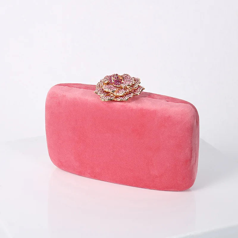 Luxury Velvet Clutch Bag for Women - Elegant Evening Purse with Diamond Flower Lock for Weddings and Special Occasions - ZD1905