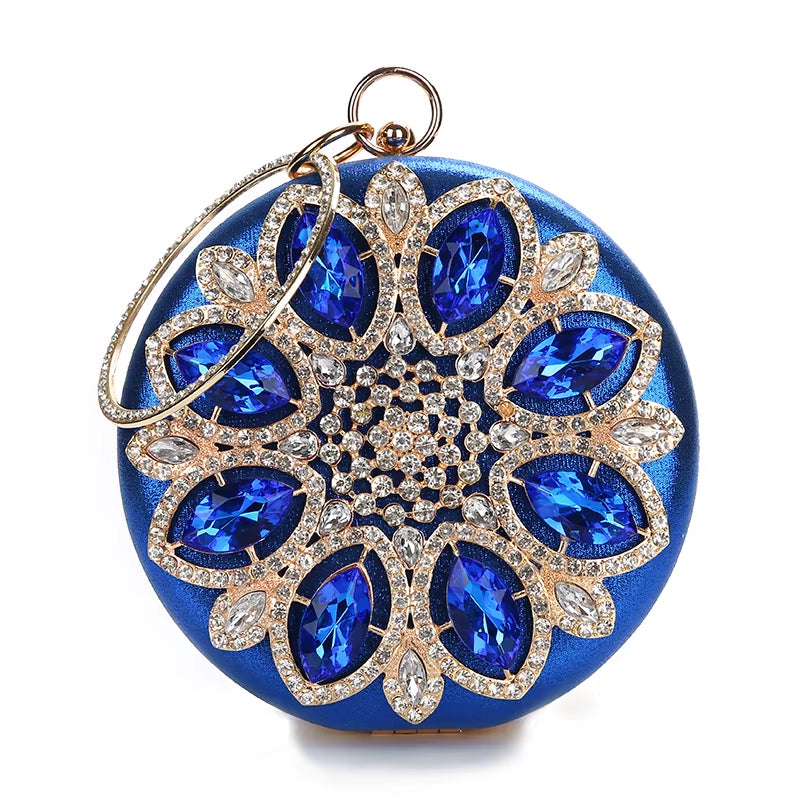 Chic Green Round Clutch Bag for Women - Exquisite Crystal Evening Purse & Chain Shoulder Handbag ZD1244