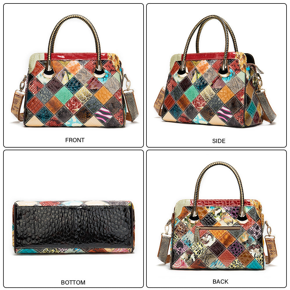 Chic Vintage Leather Patchwork Handbag - Timeless Style for Any Occasion