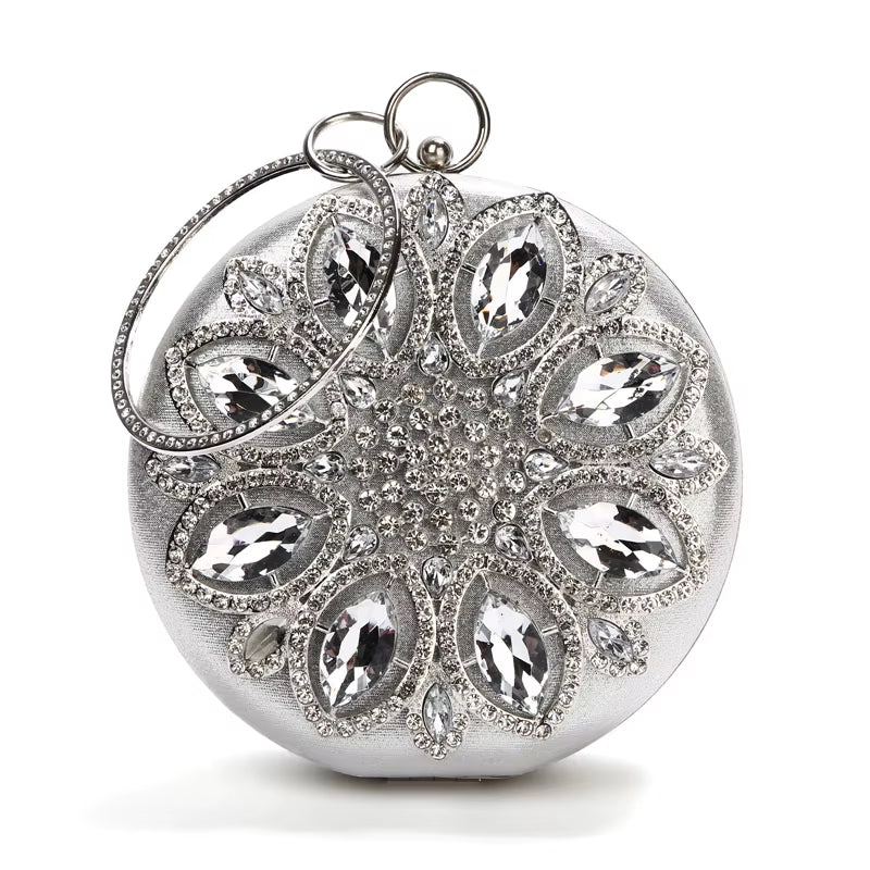 Chic Green Round Clutch Bag for Women - Exquisite Crystal Evening Purse & Chain Shoulder Handbag ZD1244