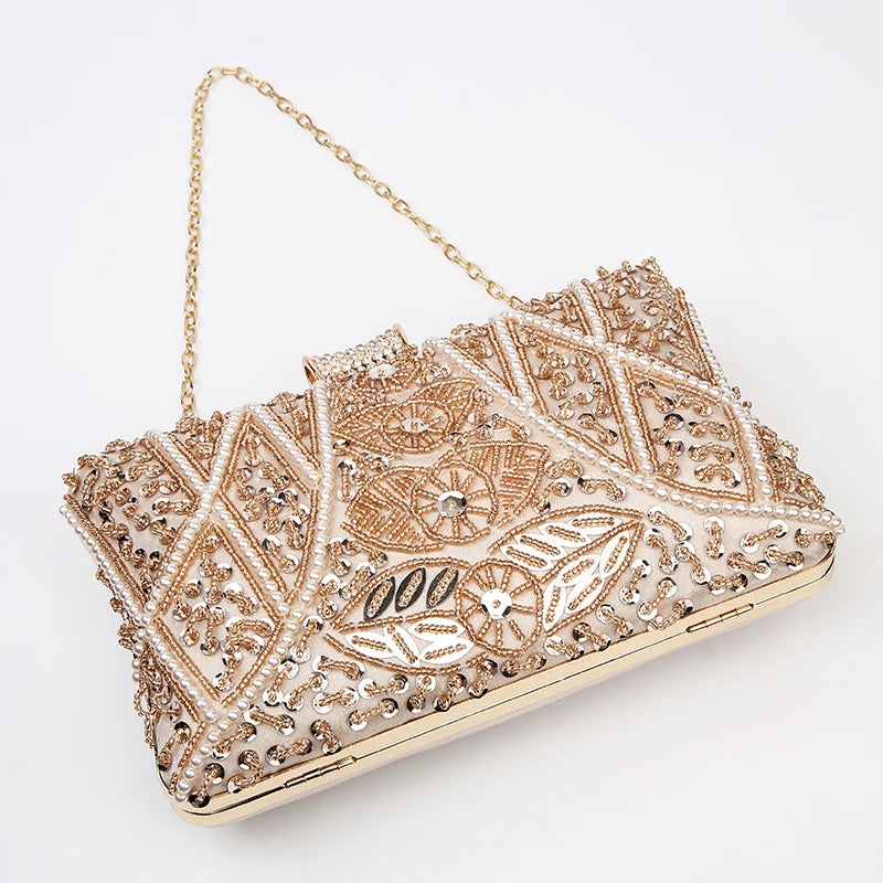 Luxury Handmade Apricot Pearl Evening Clutch Bag for Women - Perfect for Weddings and Parties - ZD1536