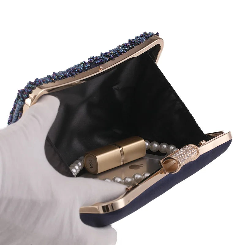 Luxury Handmade Apricot Pearl Evening Clutch Bag for Women - Perfect for Weddings and Parties - ZD1536