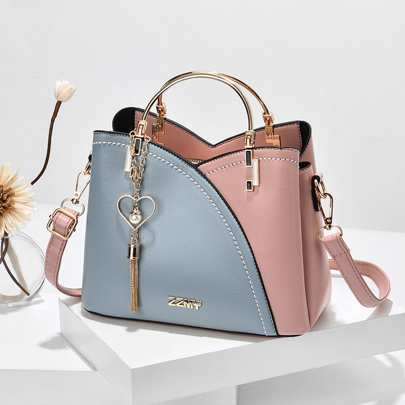 Chic Color Block Crossbody Handbag with Love Tassel Detail for Women