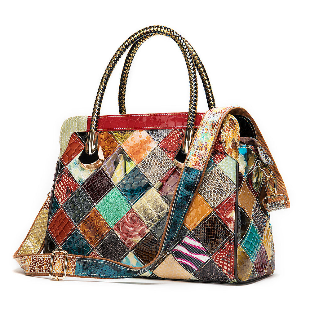 Chic Vintage Leather Patchwork Handbag - Timeless Style for Any Occasion