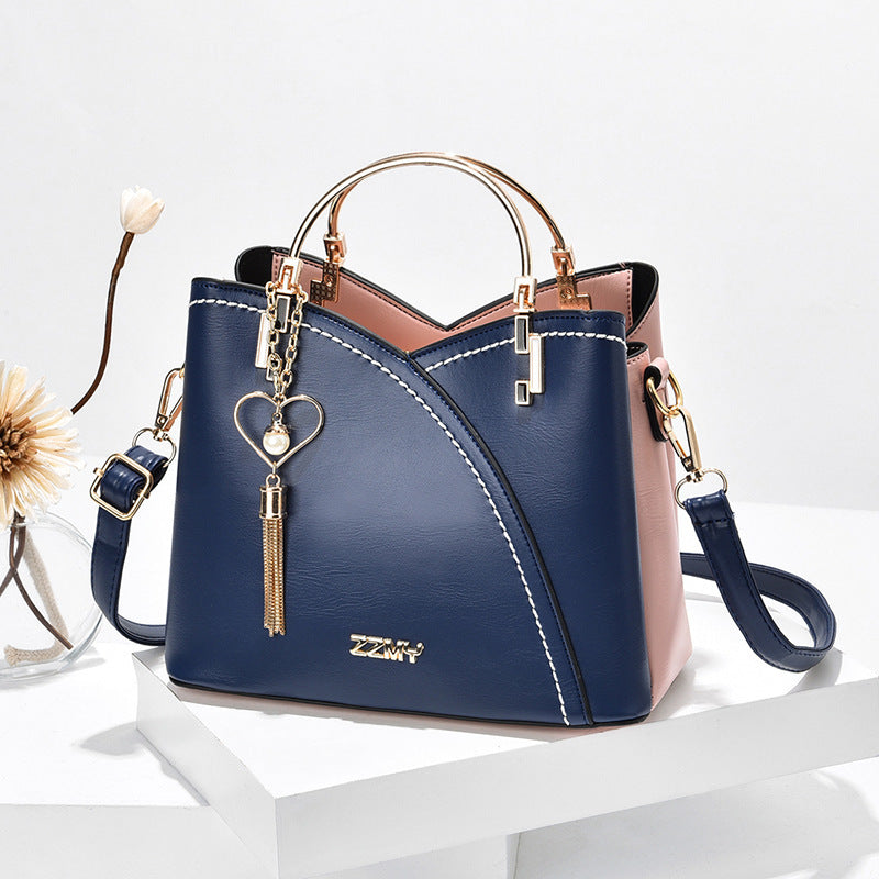 Chic Color Block Crossbody Handbag with Love Tassel Detail for Women
