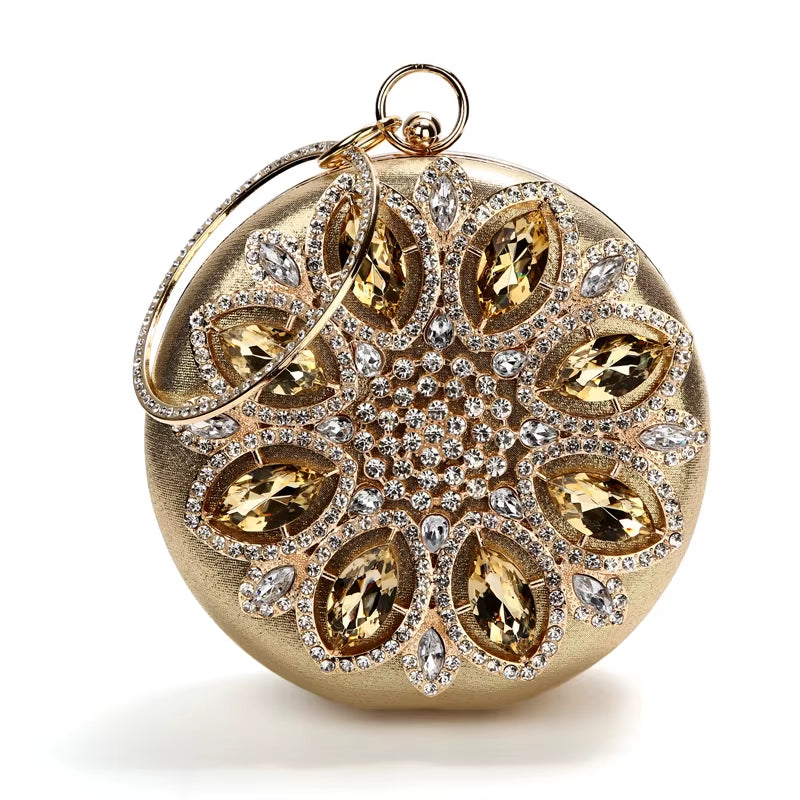 Chic Green Round Clutch Bag for Women - Exquisite Crystal Evening Purse & Chain Shoulder Handbag ZD1244