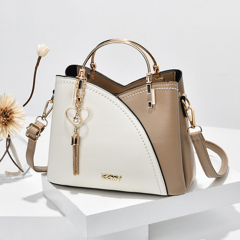 Chic Color Block Crossbody Handbag with Love Tassel Detail for Women