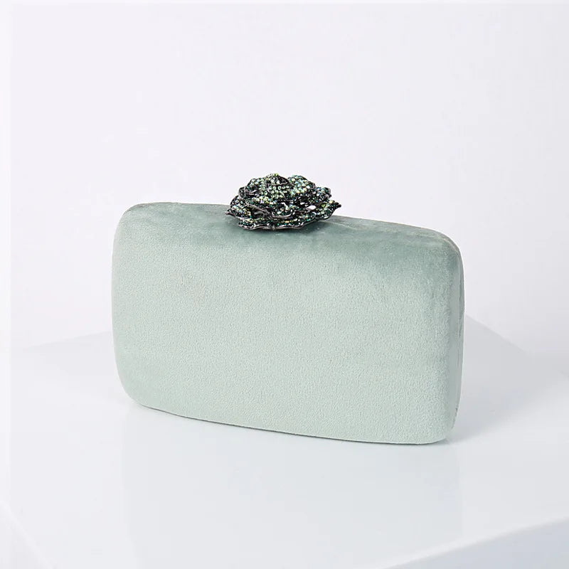 Luxury Velvet Clutch Bag for Women - Elegant Evening Purse with Diamond Flower Lock for Weddings and Special Occasions - ZD1905