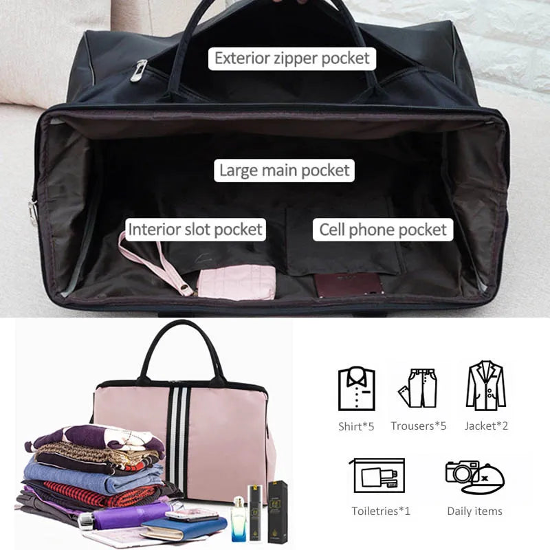 Stylish Women’s Overnight Fitness Bag - Spacious Stripe Yoga Gym Travel Bag, Lightweight & Foldable Outdoor Companion