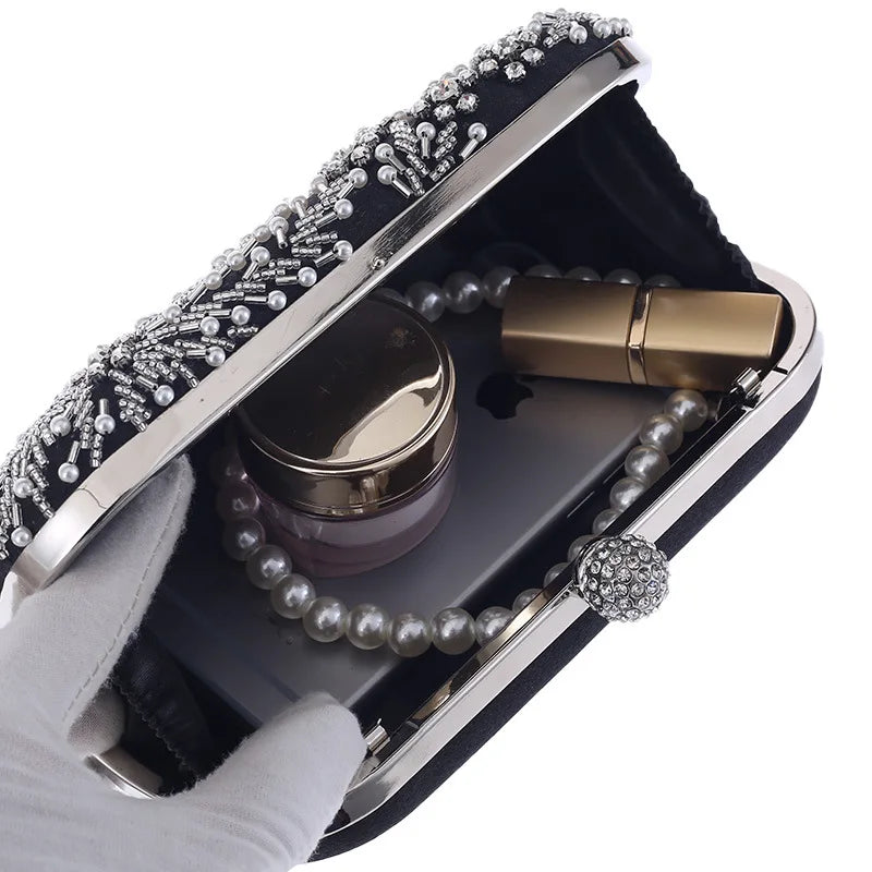 Luxury Crystal Pearl Clutch Bag - Elegant Embroidered Evening and Bridal Purse - Perfect Wedding Shoulder Bag ZD1529
