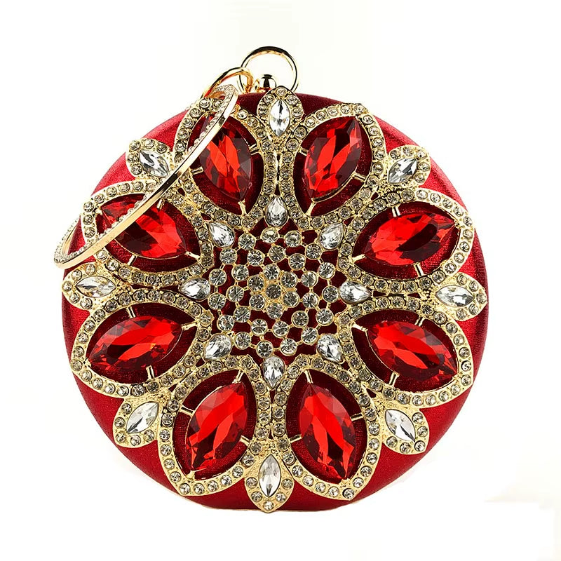 Chic Green Round Clutch Bag for Women - Exquisite Crystal Evening Purse & Chain Shoulder Handbag ZD1244