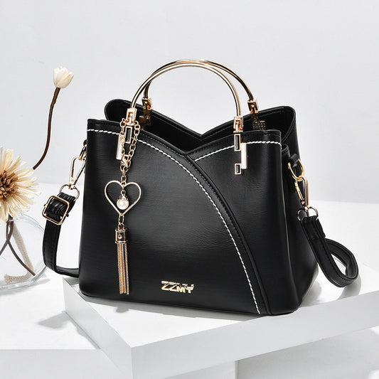 Chic Color Block Crossbody Handbag with Love Tassel Detail for Women