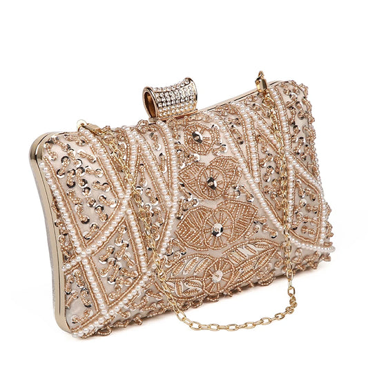 Luxury Handmade Apricot Pearl Evening Clutch Bag for Women - Perfect for Weddings and Parties - ZD1536