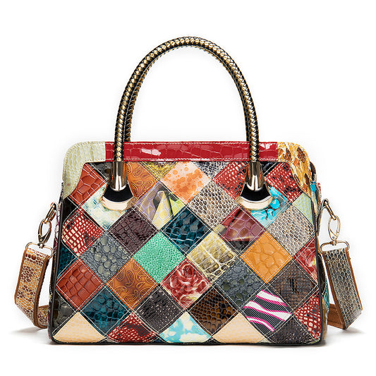 Chic Vintage Leather Patchwork Handbag - Timeless Style for Any Occasion