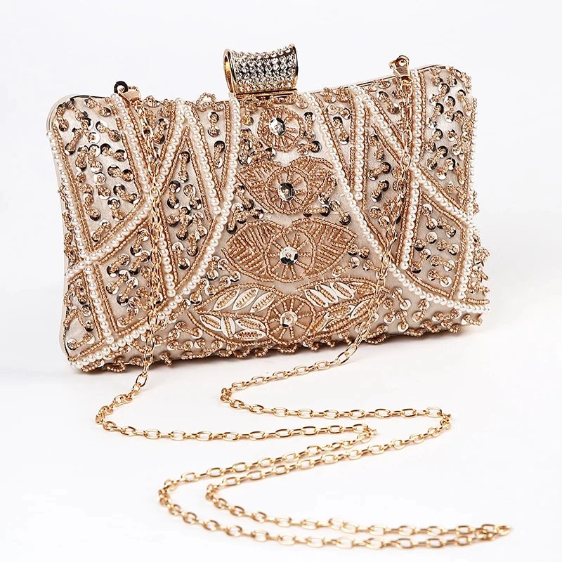 Luxury Handmade Apricot Pearl Evening Clutch Bag for Women - Perfect for Weddings and Parties - ZD1536
