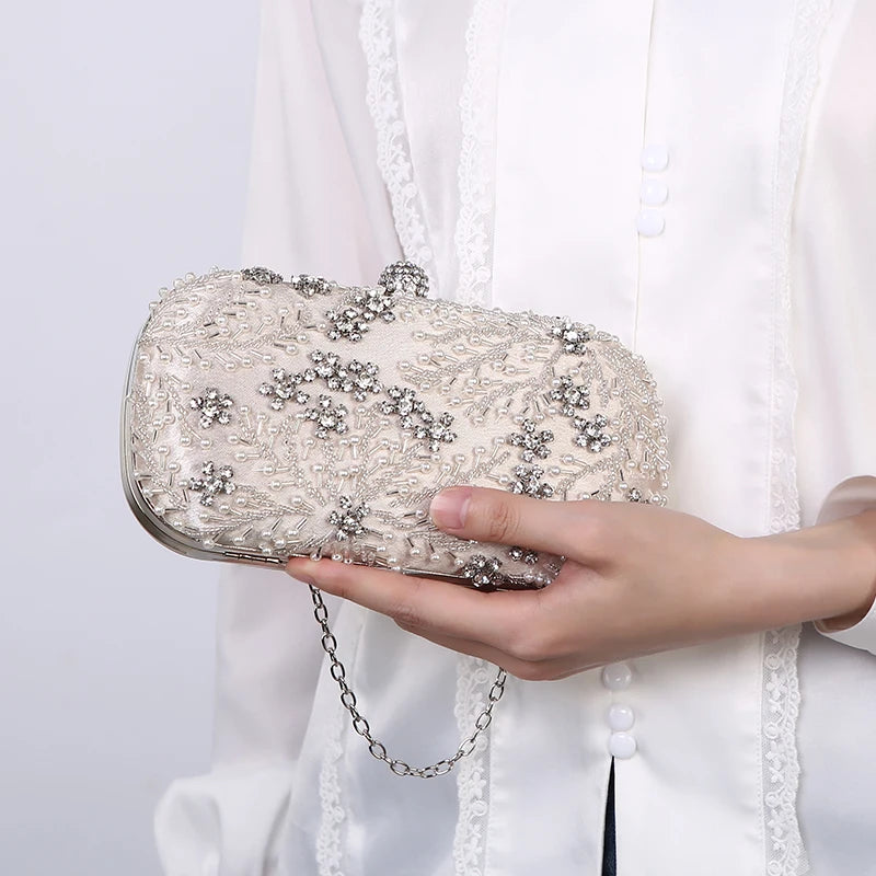 Luxury Crystal Pearl Clutch Bag - Elegant Embroidered Evening and Bridal Purse - Perfect Wedding Shoulder Bag ZD1529
