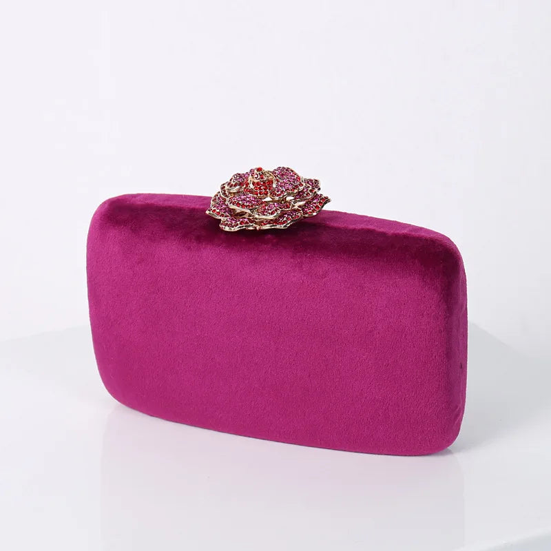 Luxury Velvet Clutch Bag for Women - Elegant Evening Purse with Diamond Flower Lock for Weddings and Special Occasions - ZD1905