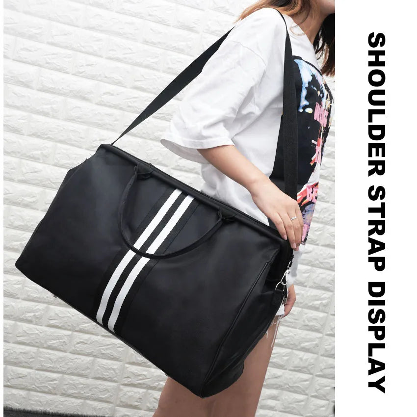 Stylish Women’s Overnight Fitness Bag - Spacious Stripe Yoga Gym Travel Bag, Lightweight & Foldable Outdoor Companion
