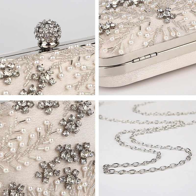 Luxury Crystal Pearl Clutch Bag - Elegant Embroidered Evening and Bridal Purse - Perfect Wedding Shoulder Bag ZD1529