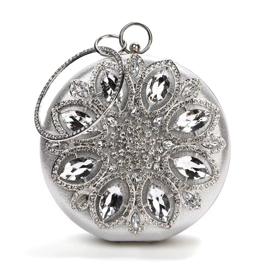 Chic Green Round Clutch Bag for Women - Exquisite Crystal Evening Purse & Chain Shoulder Handbag ZD1244