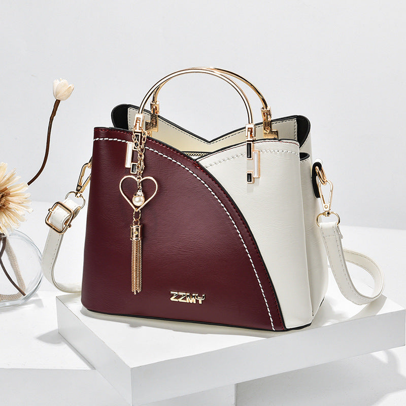 Chic Color Block Crossbody Handbag with Love Tassel Detail for Women