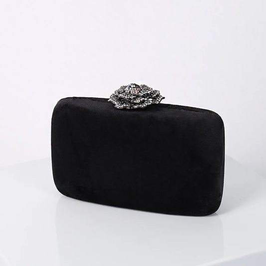 Luxury Velvet Clutch Bag for Women - Elegant Evening Purse with Diamond Flower Lock for Weddings and Special Occasions - ZD1905