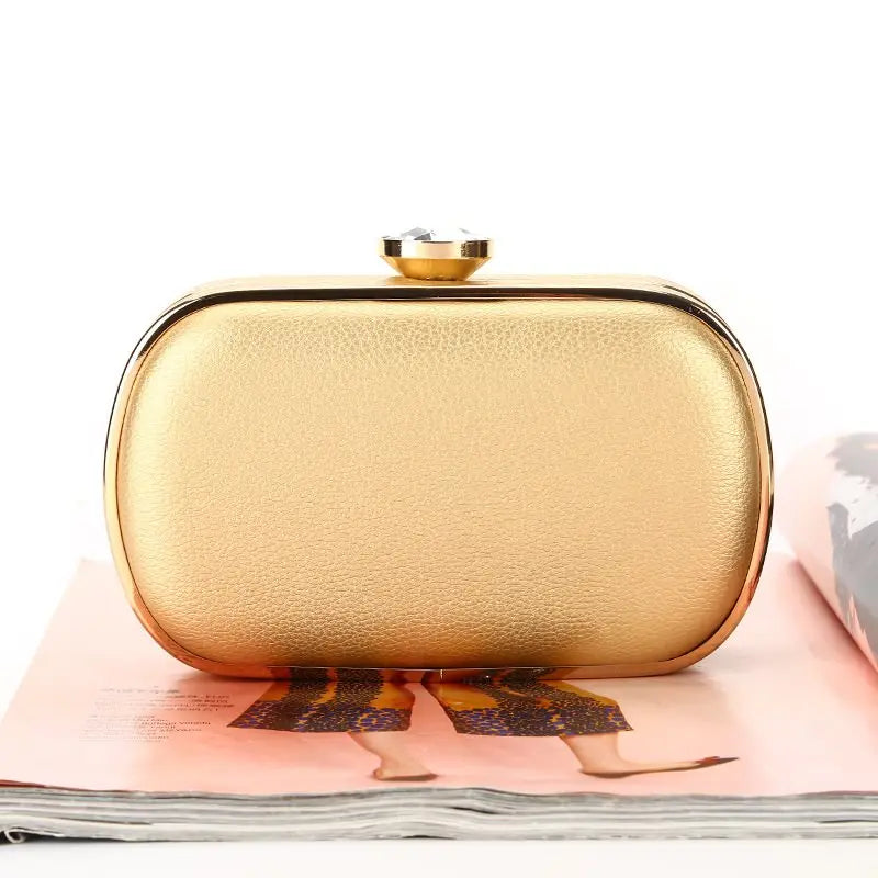 Elegant Gold Metal Hollow Design Clutch Bag - PU Leather Party Purse for Weddings and Banquets