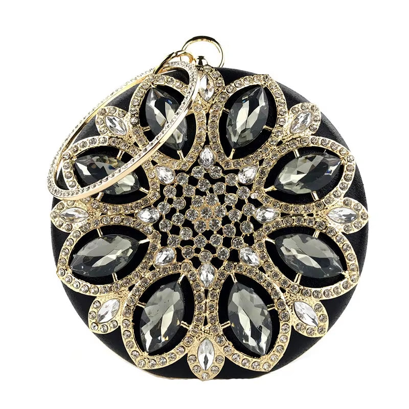 Chic Green Round Clutch Bag for Women - Exquisite Crystal Evening Purse & Chain Shoulder Handbag ZD1244